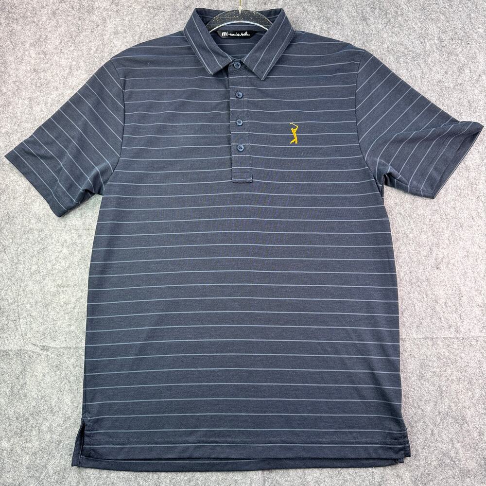 Travis Matthews Mens S Blue Striped PGA Players Marini Polo Navy Blue